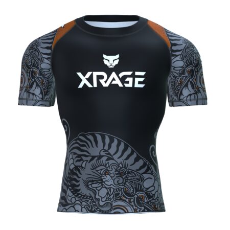 Xrage Sports Wear Short Sleeve Rashguard Brown Samurai Lion